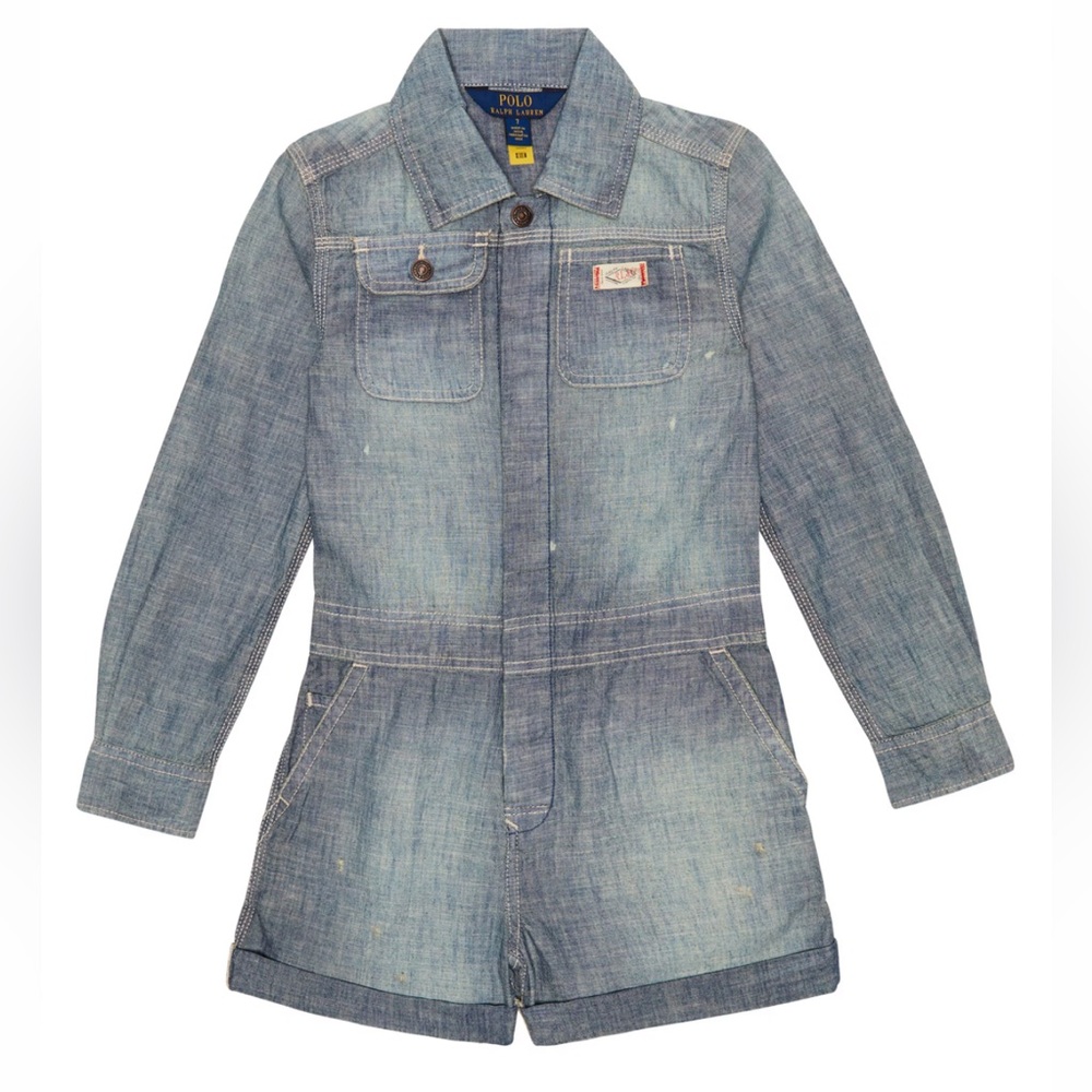 *NWT* $98 Polo Ralph Lauren Cotton Chambray Playsuit Romper Girls Size 10